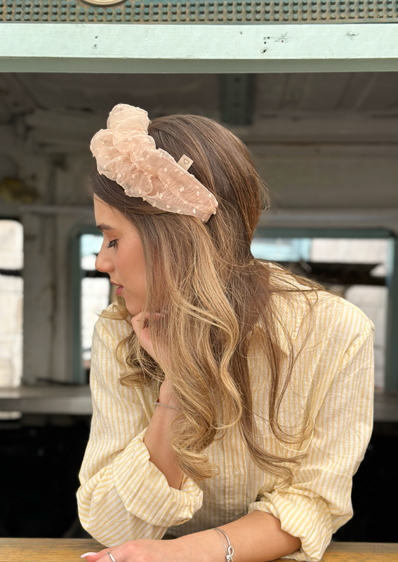 Renee Headband, Nude Embroidered Dots