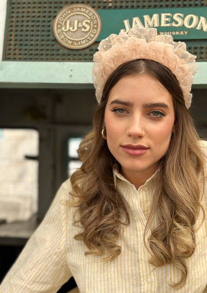 Renee Headband, Nude Embroidered Dots