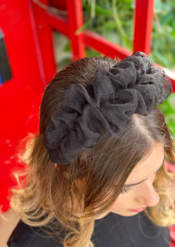 Renee Headband, Black Embroidered Dots