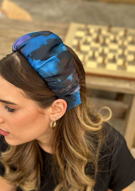 Wide Mila Headband, Printed Blues