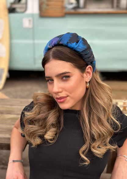 Wide Mila Headband, Printed Blues