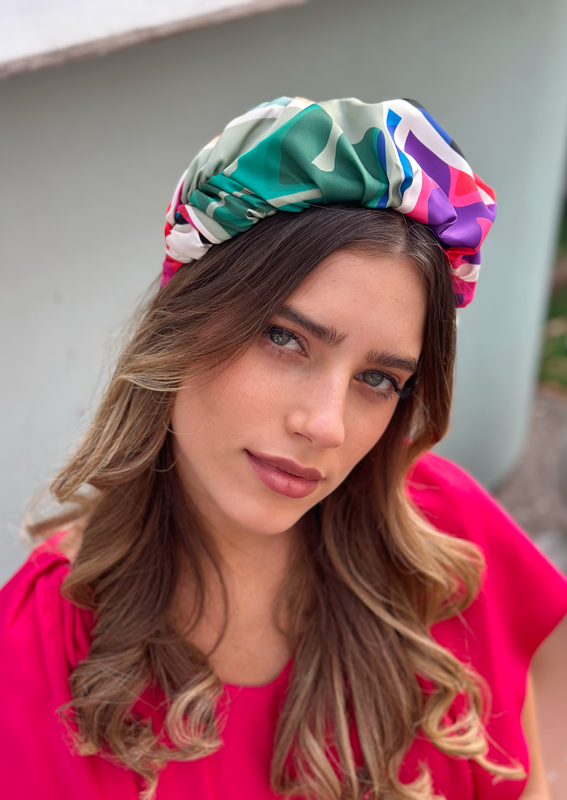 Wide Jan Headband, Patterned Fuchsia