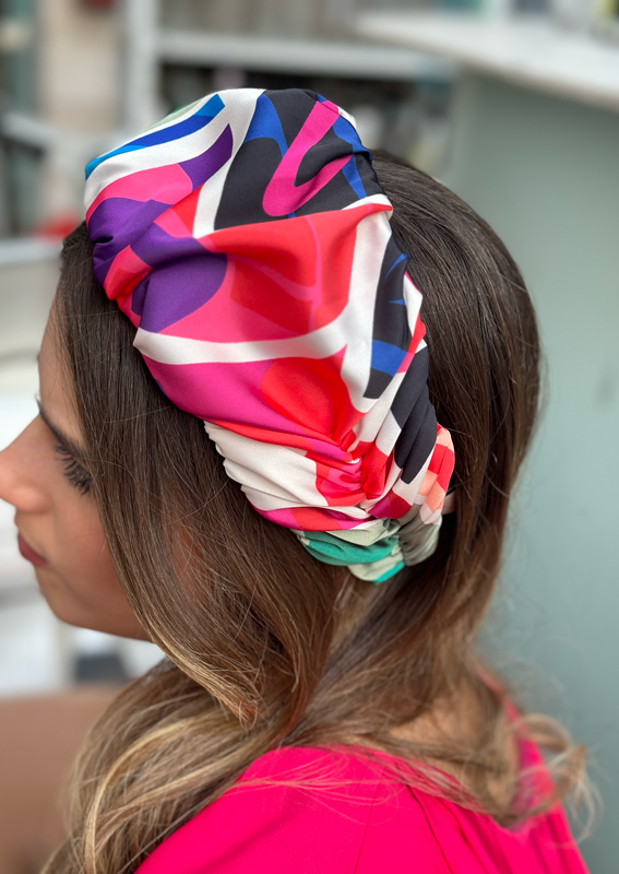 Wide Jan Headband, Patterned Fuchsia