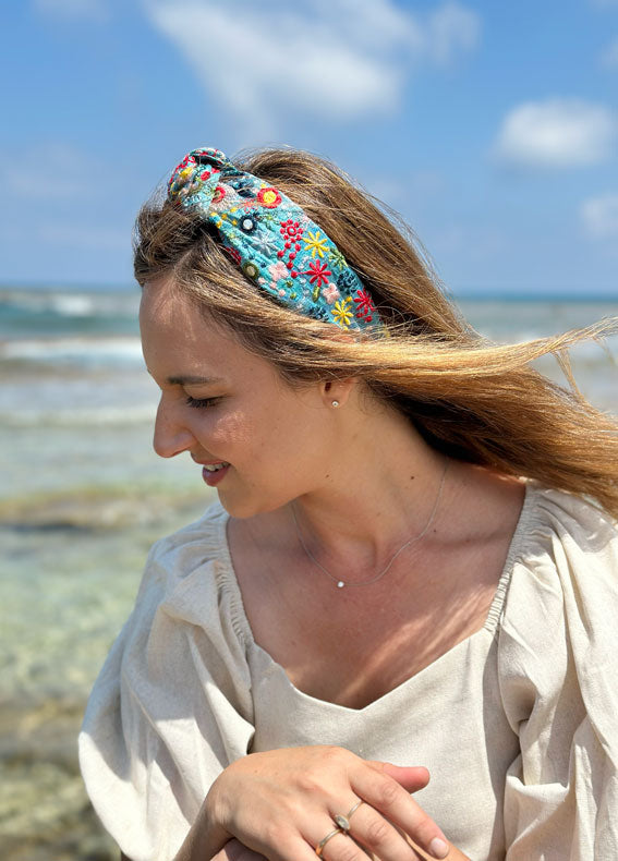 Suf Headband, Floral Turquoise