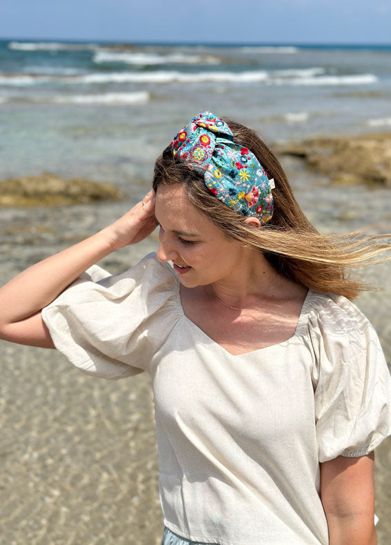 Wide Suf Headband, Floral Turquoise