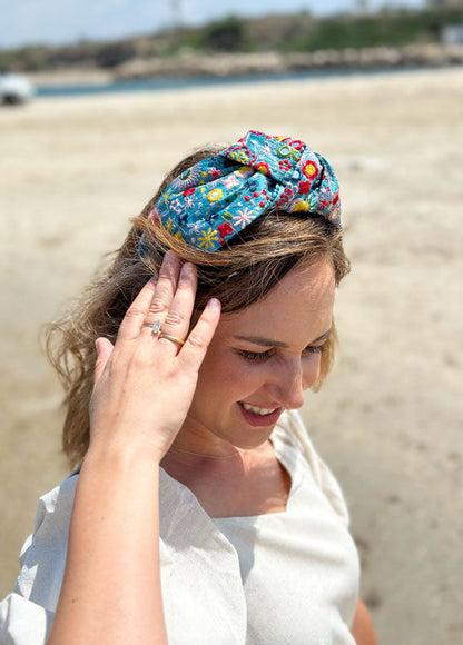 Wide Suf Headband, Floral Turquoise