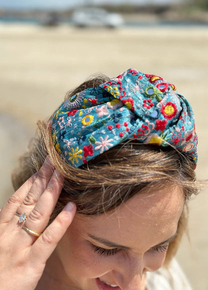 Wide Suf Headband, Floral Turquoise