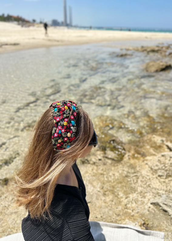 Wide Suf Headband, Floral Black