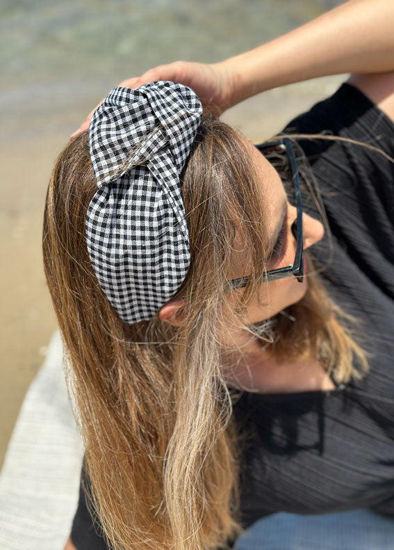 Wide Suf Headband, Black Checkered