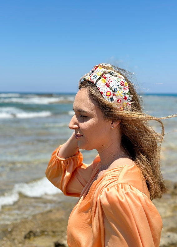 Wide Suf Headband, Floral Beige