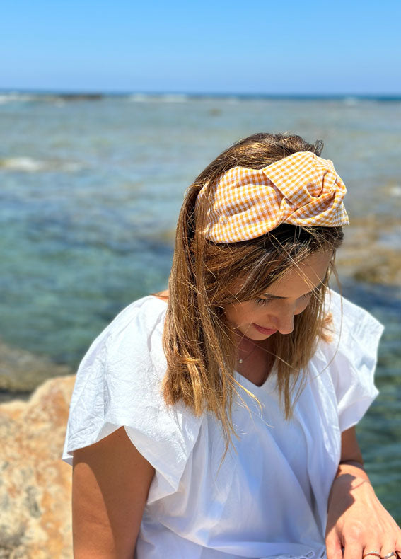 Wide Suf Headband, Yellow Checkered