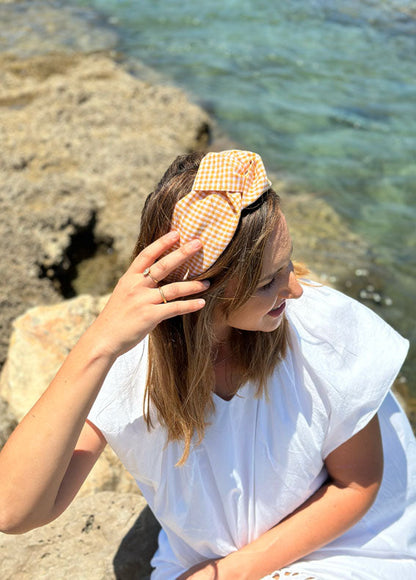 Wide Suf Headband, Yellow Checkered