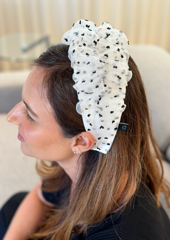 Medium Renee Headband, Dotted White