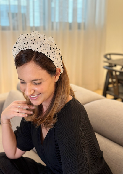 Medium Renee Headband, Dotted White