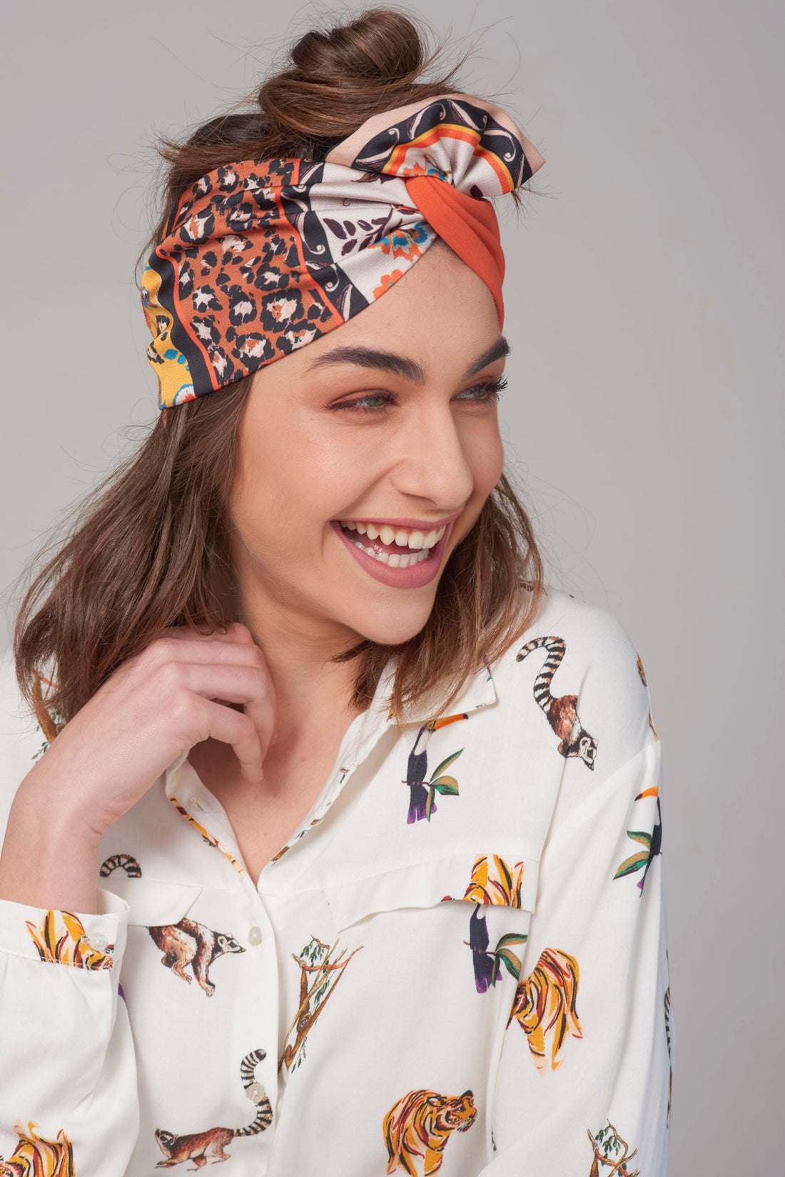 Velcro Lotus Headband, Orange Print