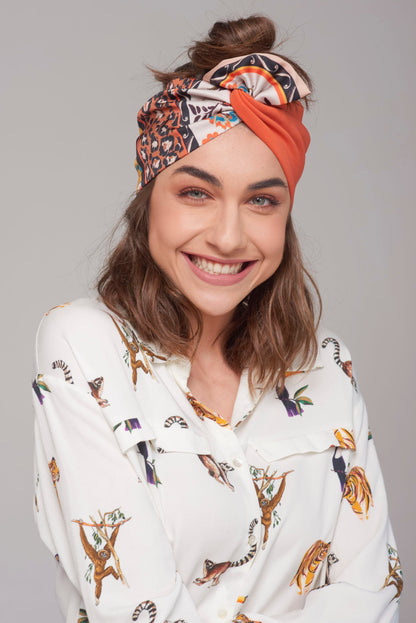 Velcro Lotus Headband, Orange Print