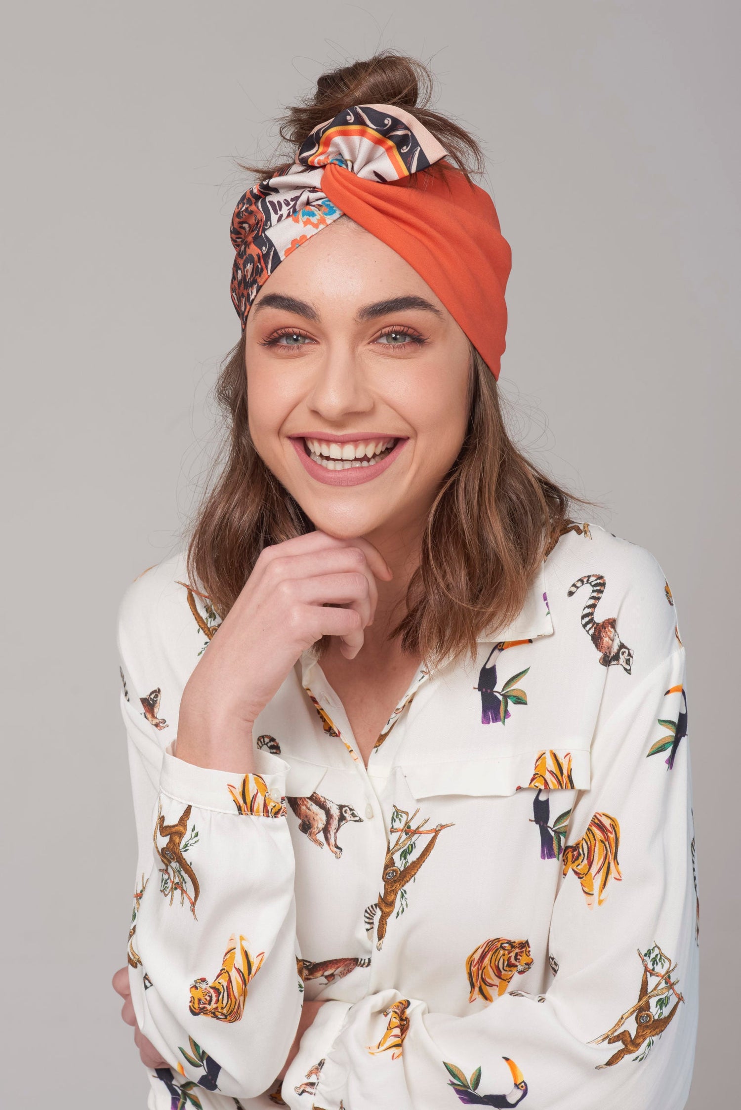 Velcro Lotus Headband, Orange Print