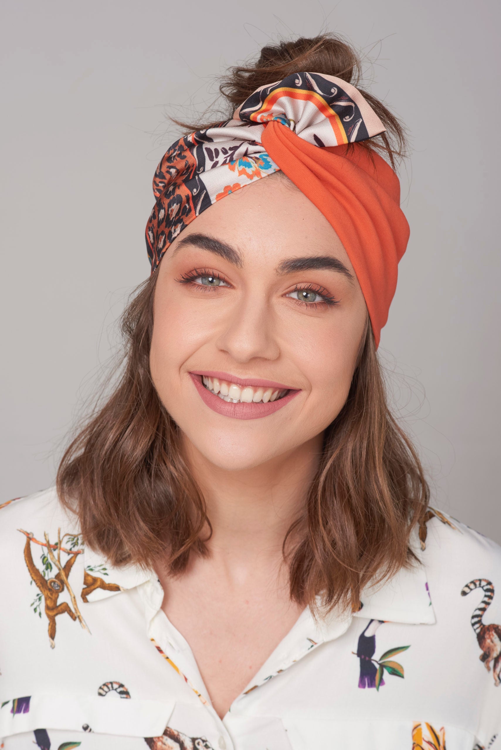 Velcro Lotus Headband, Orange Print