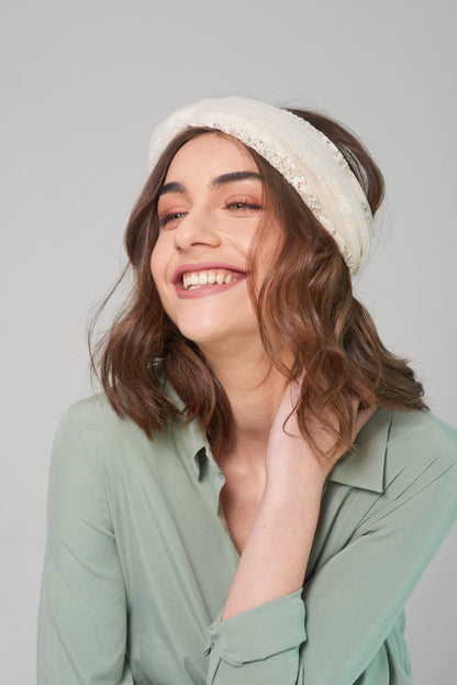 Tutu Tie-on-Side Headband, Nude Lace