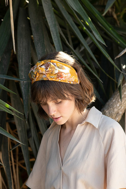 Wide Maia Headband, Floral Mustard Yellow