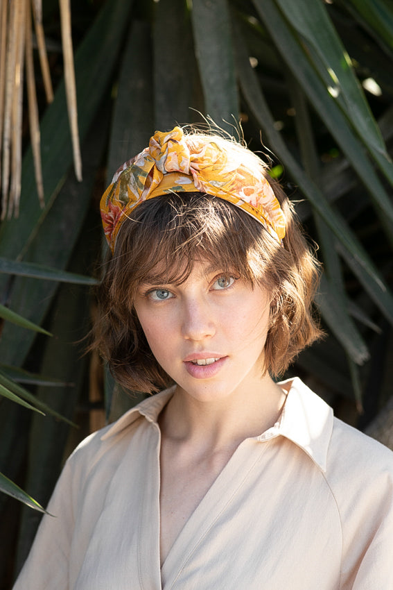 Wide Maia Headband, Floral Mustard Yellow