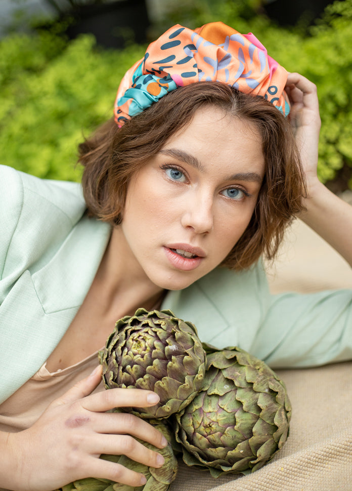 Wide Jan Headband, Patterned Orange