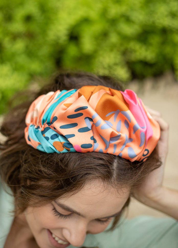 Wide Jan Headband, Patterned Orange