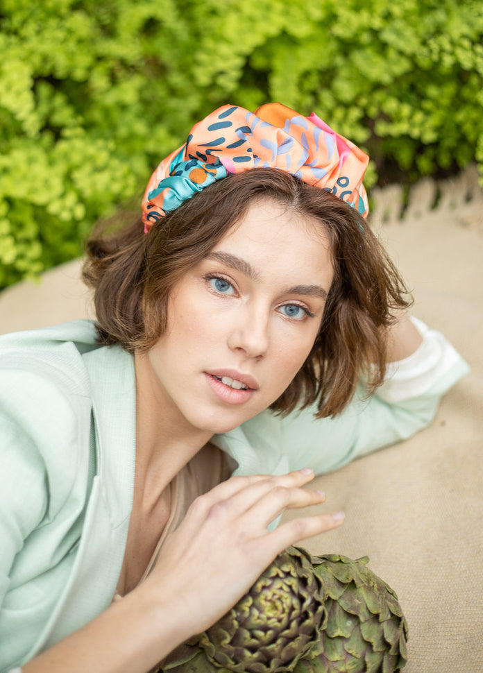 Wide Jan Headband, Patterned Orange