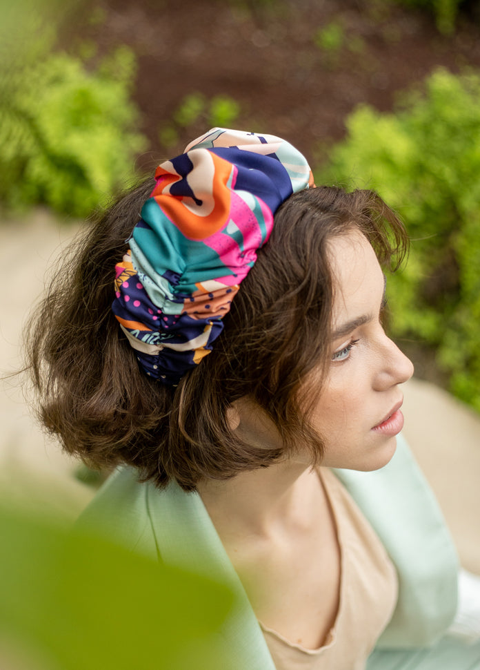 Wide Jan Headband, Patterned Blue