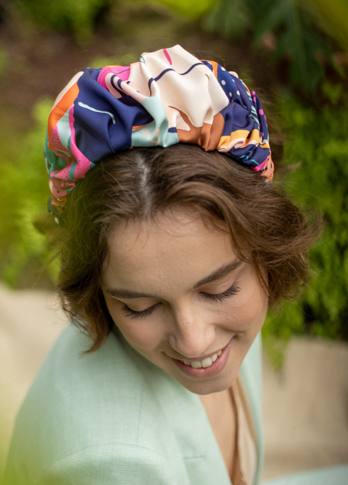 Wide Jan Headband, Patterned Blue