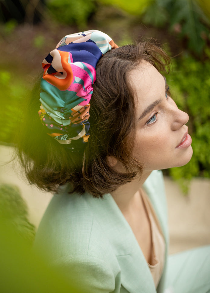 Wide Jan Headband, Patterned Blue