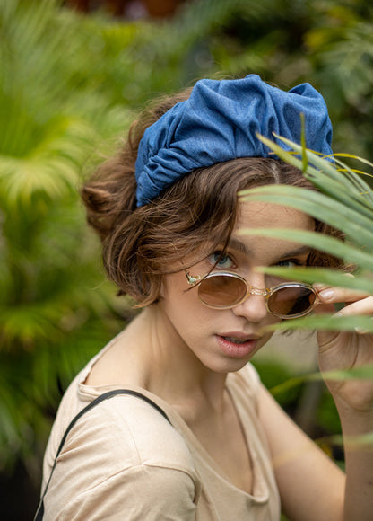 Wide Jan Headband, Patterned Blue