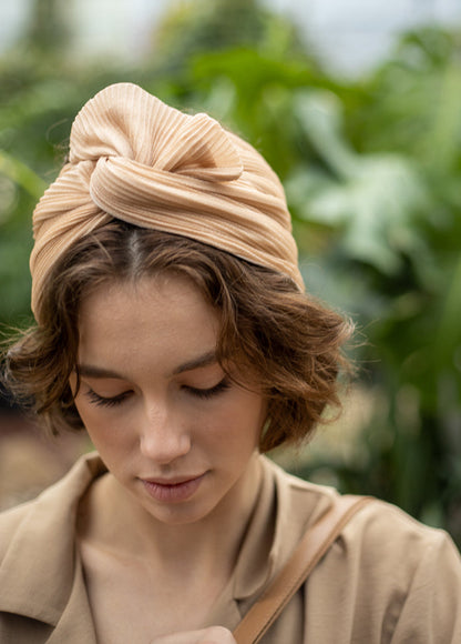 Wide Velcro Lotus Headband, Pleated Nude