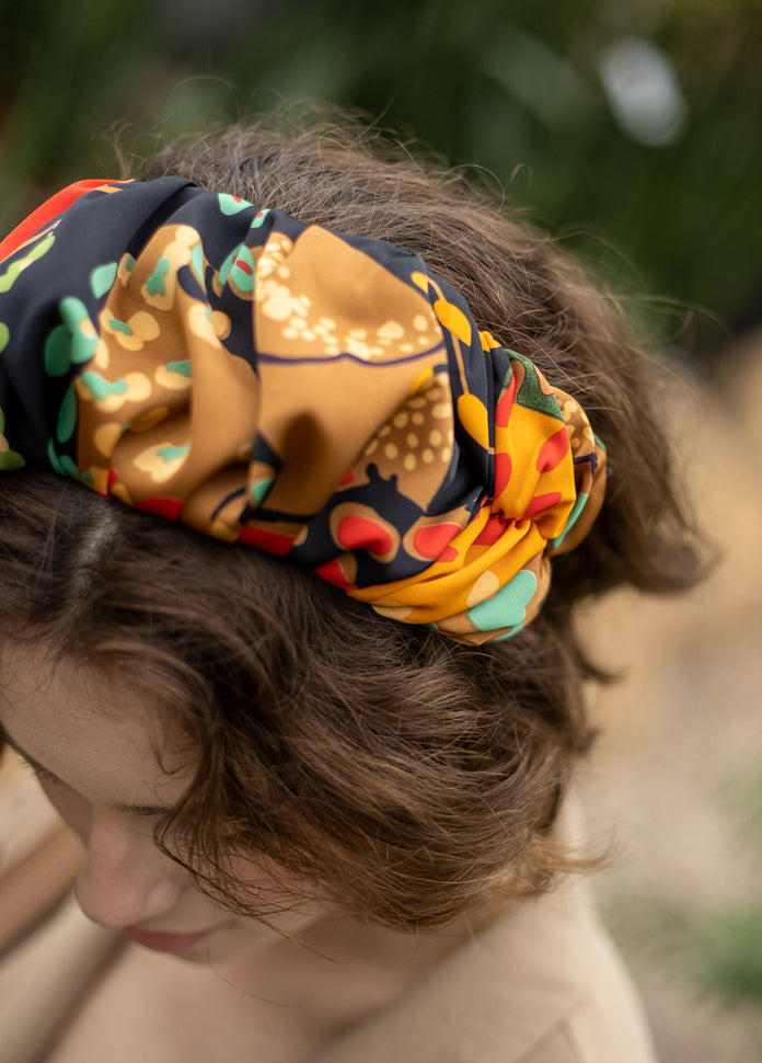 Wide Jan Headband, Patterned Black