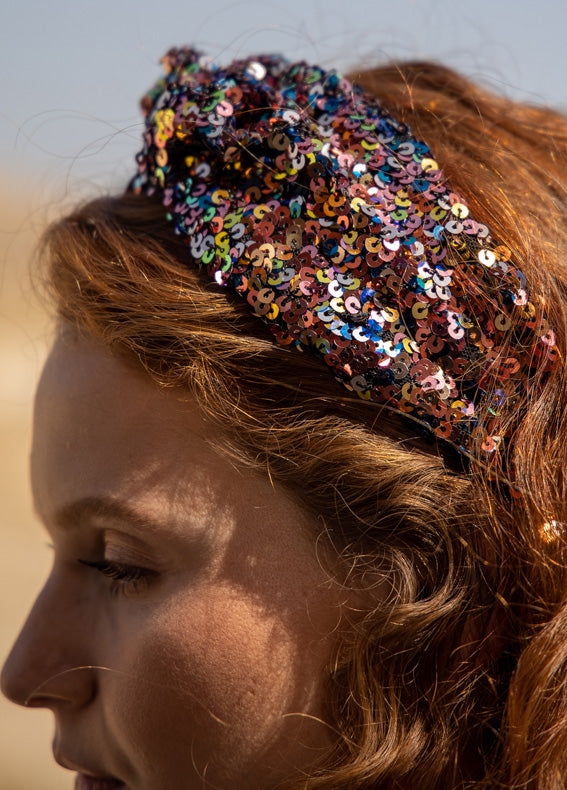 Medium Aisha Headband, Multicolored Sequins