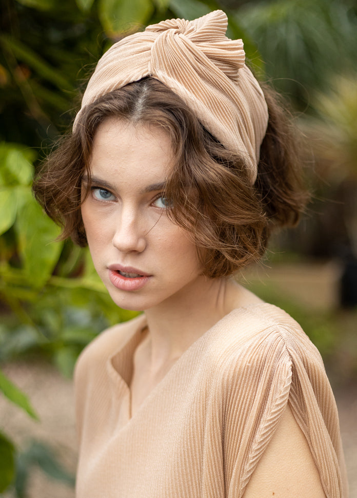 Wide Lotus Headband, Pleated Nude