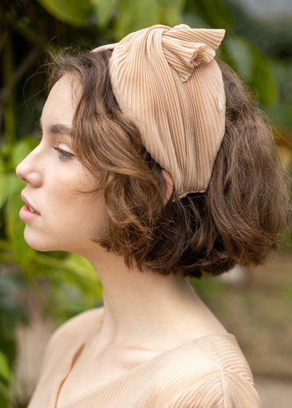 Wide Lotus Headband, Pleated Nude