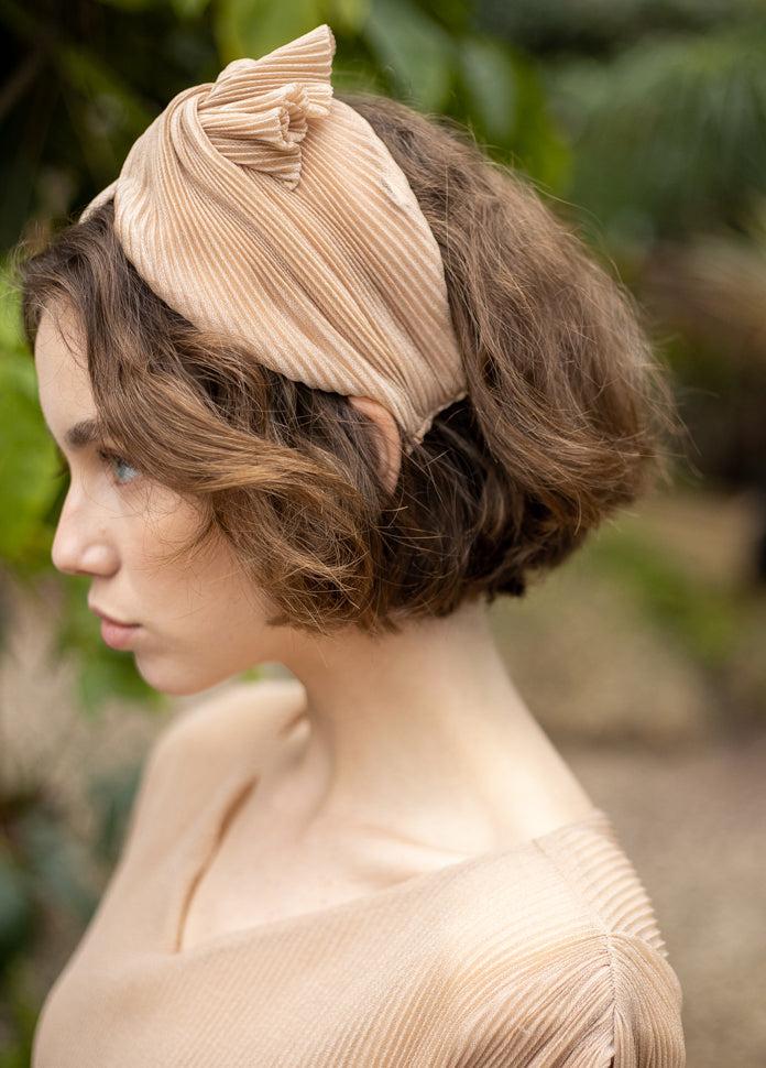 Wide Lotus Headband, Pleated Nude