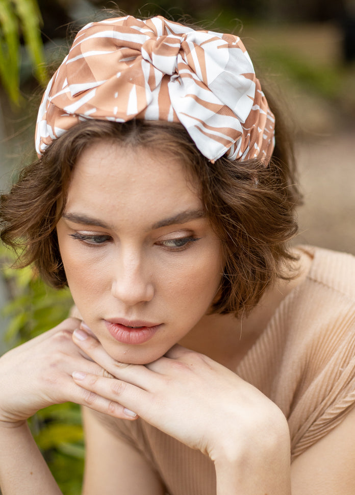 Wide Sana Headband, White &amp; Brown