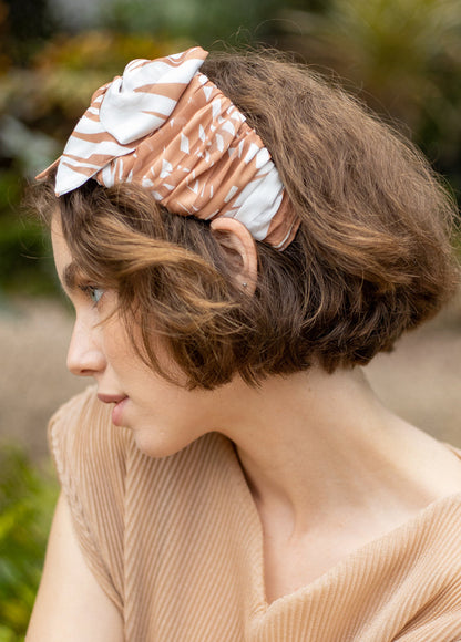 Wide Sana Headband, White &amp; Brown