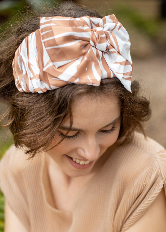 Wide Sana Headband, White &amp; Brown