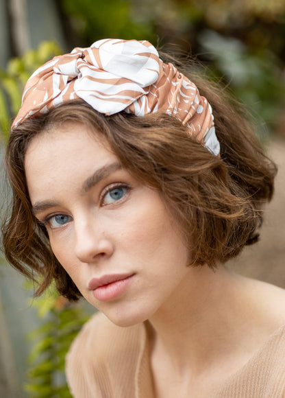 Wide Sana Headband, White &amp; Brown