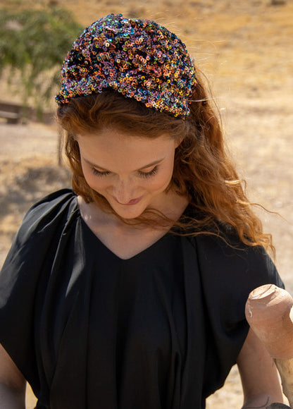 Wide Aisha Headband, Multicolored Sequins