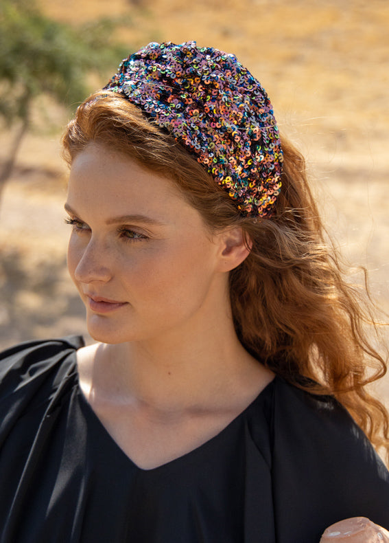 Wide Aisha Headband, Multicolored Sequins