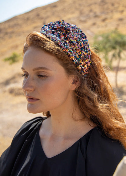 Wide Aisha Headband, Multicolored Sequins