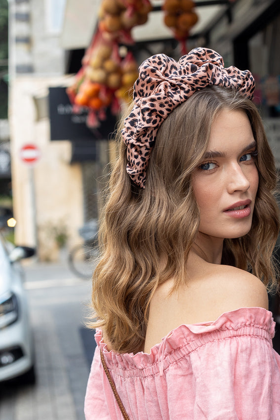 Wide Mary Headband, Pink Animal Print