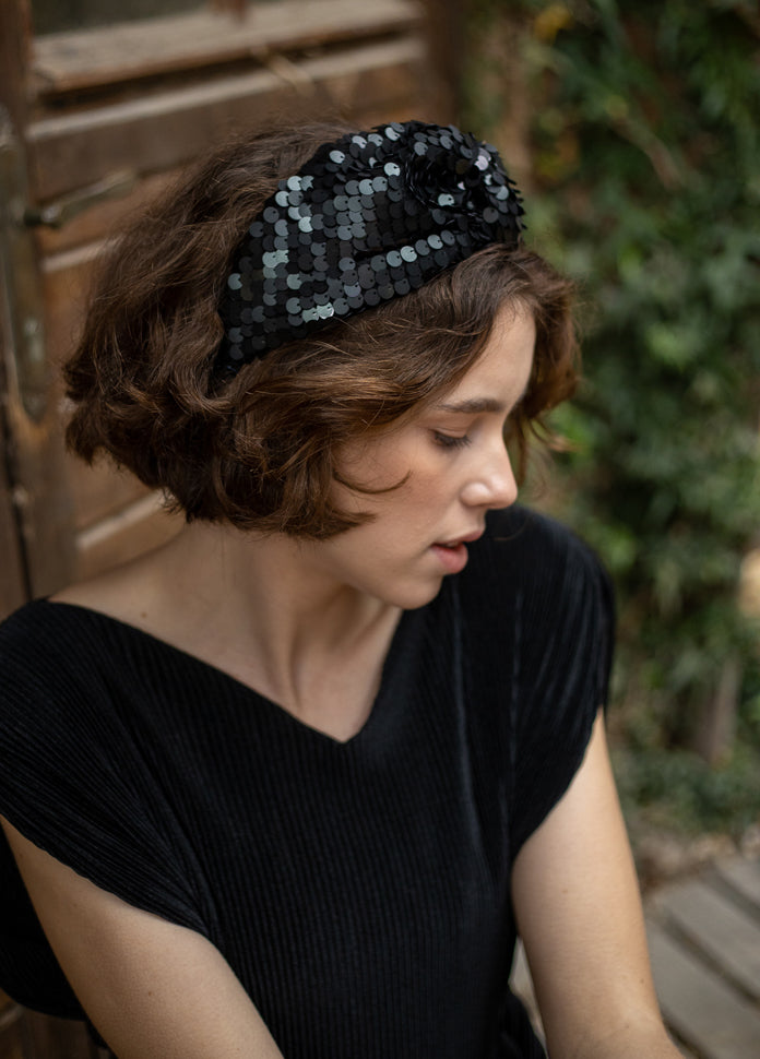 Zoe Headband, Black Sequin