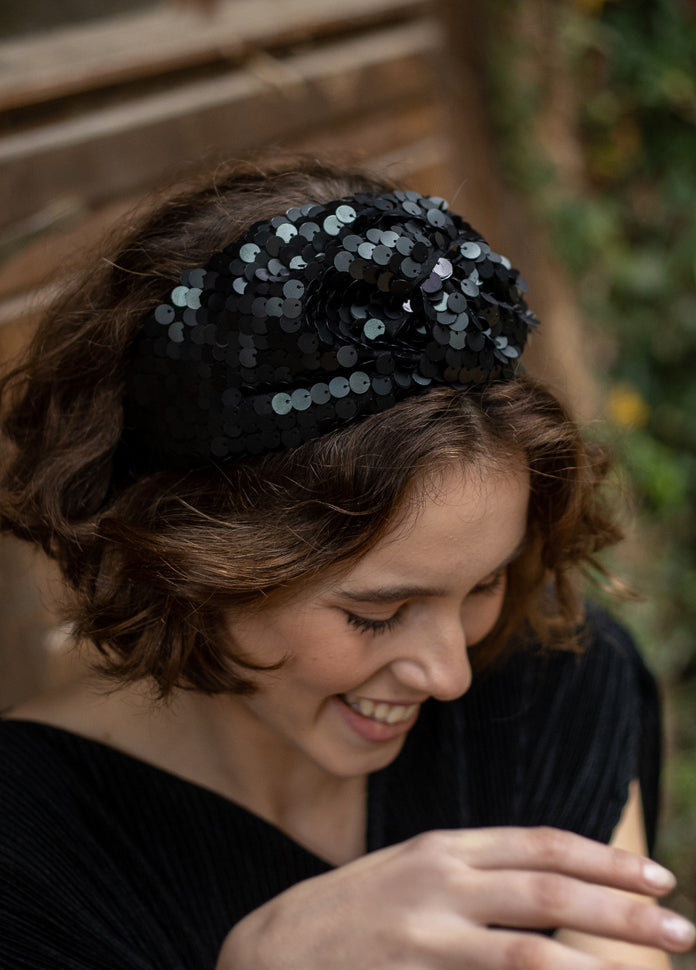 Zoe Headband, Black Sequin