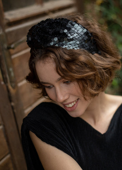 Zoe Headband, Black Sequin