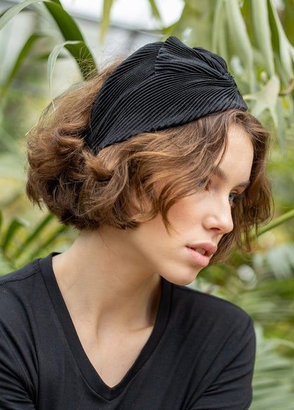 Wide Lotus Headband, Pleated Black